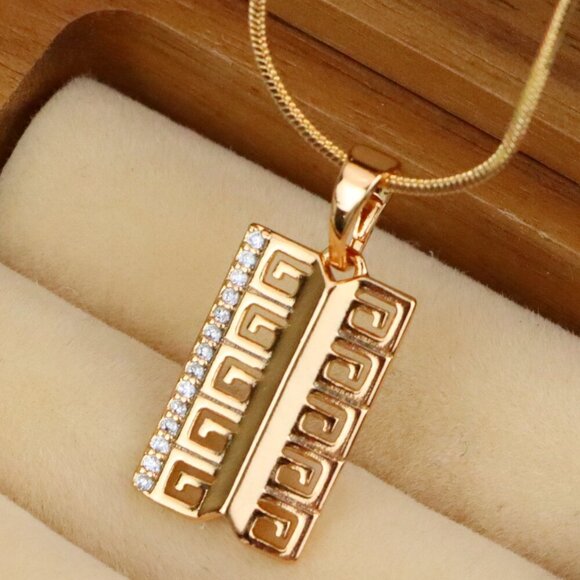 "Rose Gold Geometric Rectangle Pendant with Crystal Accent Strip, XPPT1482 - Picture 1 of 13
